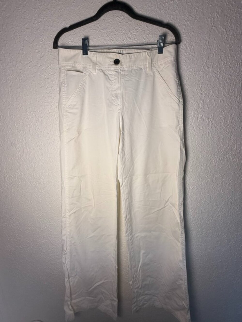 Theory White Wide Leg Cotton Stretch Pants Size 8 Made in USA